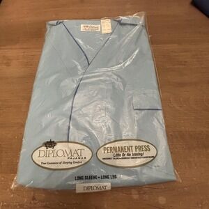 Diplomat Pajamas Mens XL Blue Long Sleeve Long Leg Permanent Press Dura-Weave
